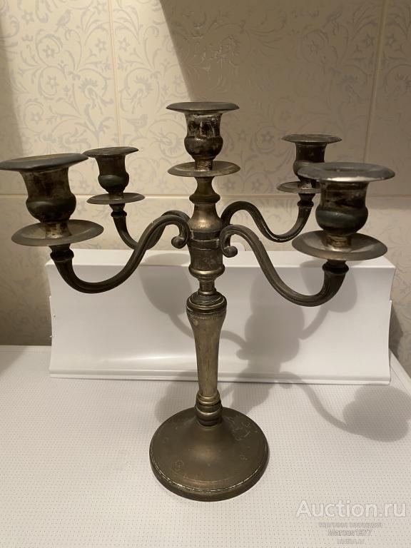 Старинный бронзовый канделябр из Германии на 5 свечей со следами посеребрения