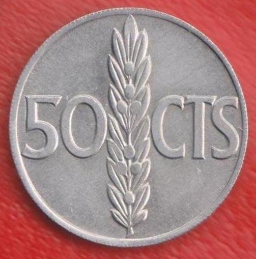 Испания 50 сентимо образца 1966 г. год чеканки - 1968 г. Каудильо Франко