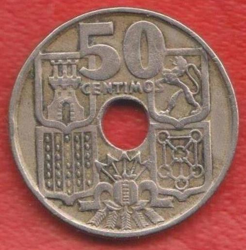 Испания 50 сентимо образца 1949 г. год чеканки 1956 г. Каудильо Франко