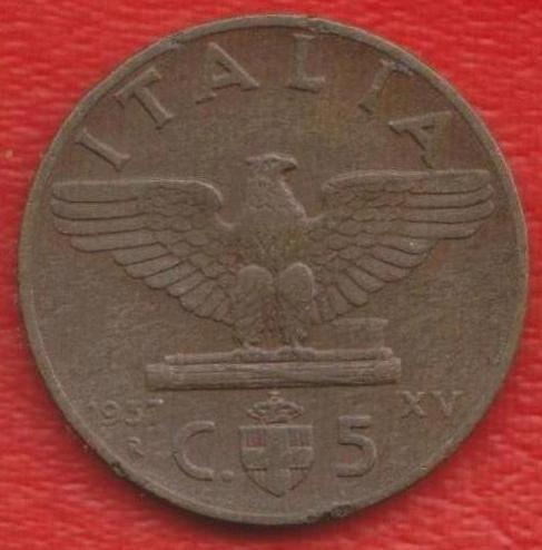 Италия 5 чентезимо 1937 г.