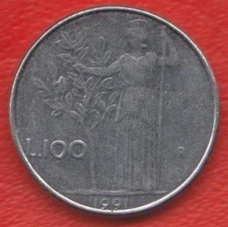 Италия 100 лир 1991 г. малый диаметр