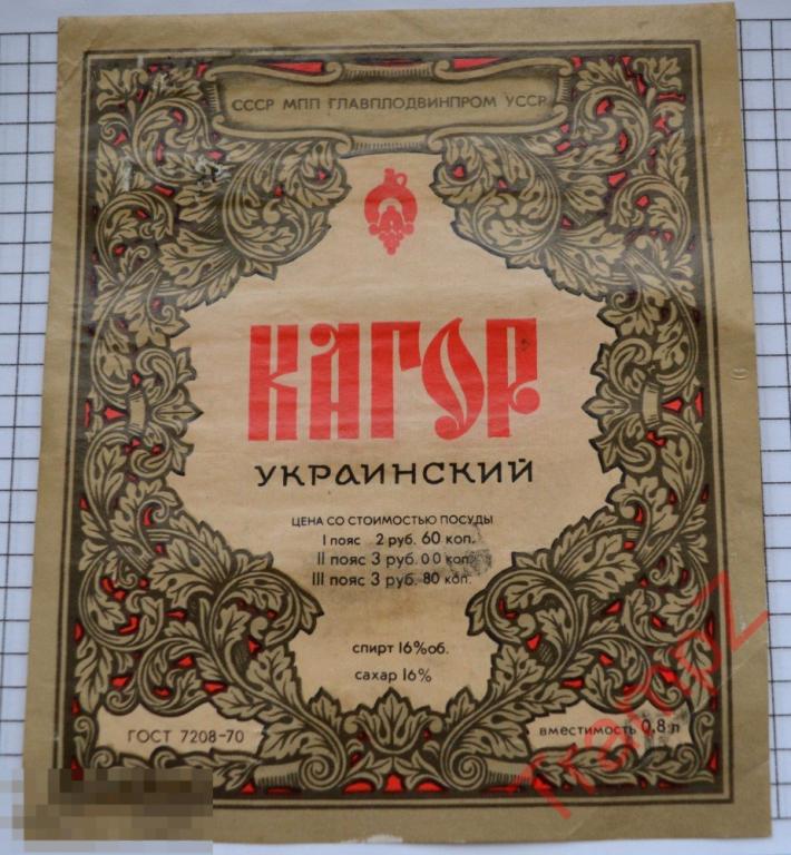 Этикетка вино Кагор Украинский 