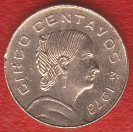 Мексика 5 сентаво 1973 г. округлая вершина цифры 3 в дате