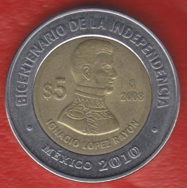 Мексика 5 песо 2008 г. 200 лет независимости Генерал Игнасио Лопес Район