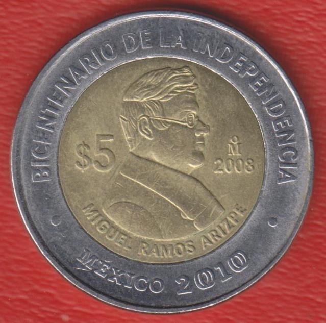 Мексика 5 песо 2008 г. 200 лет независимости Мигель Рамос Ариспе