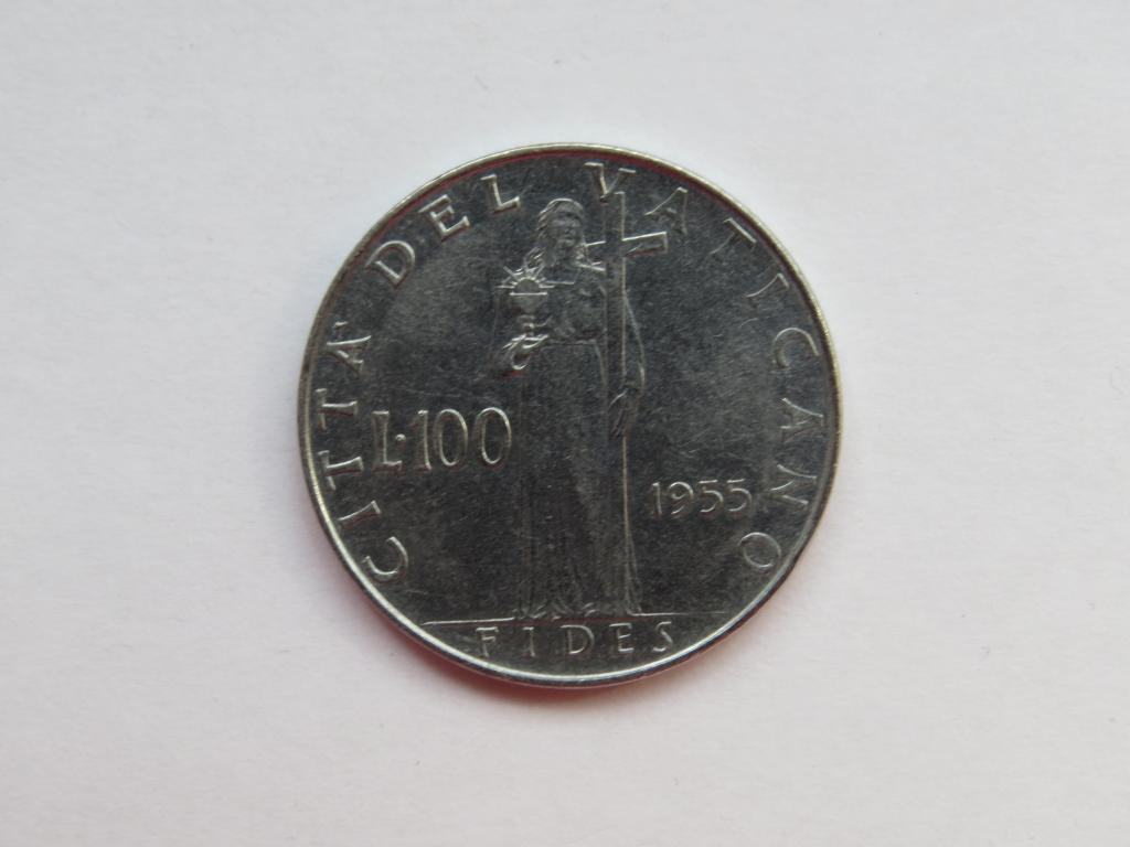 100 лир 1955 г. - Ватикан - Папа Пий XII - Оригинал 100%!