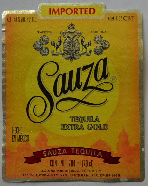 Этикетка Текила - SAUZA TEQUILA  - Мексика 0.7  литра  90 года - Якутская  Акцизная марка
