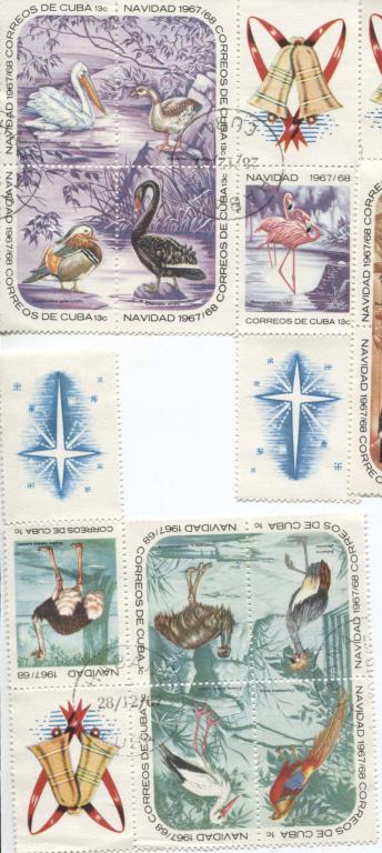 1967-68.Куба.птицы.Рождество.3 сцепки с купонами.гаш