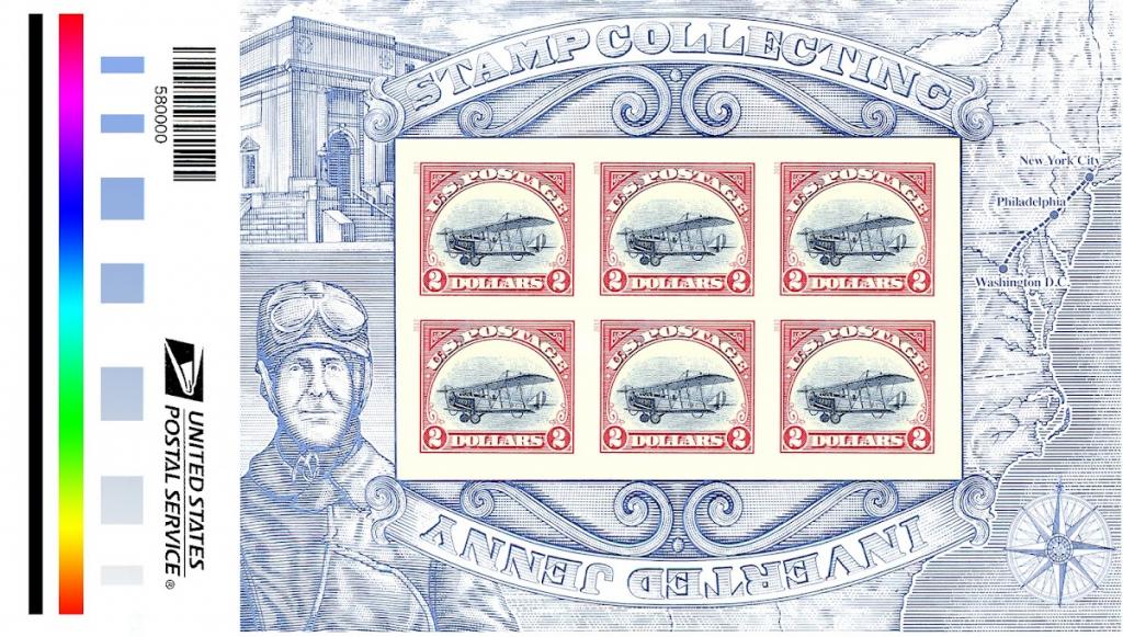 США перевёрнутая Дженни ошибка  Блок самоклейка БЗ