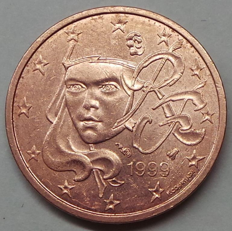 Франция 2 евроцента 1999 года (1) КМ#1283