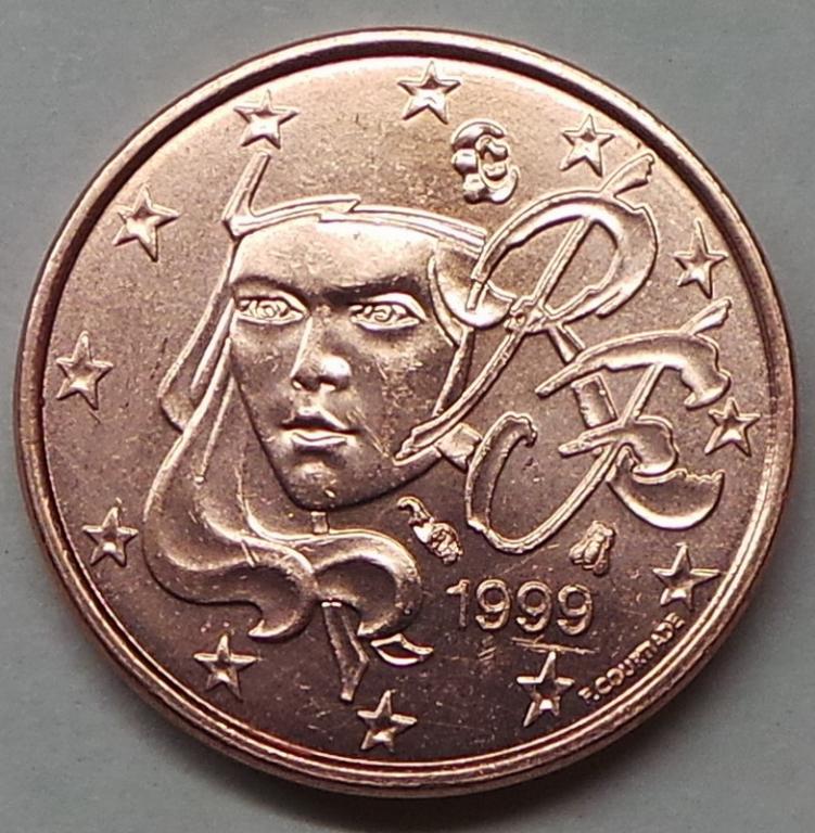 Франция 1 евроцент 1999 года (1) КМ#1282