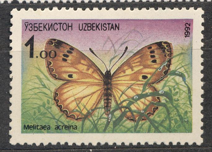 Узбекистан 1992 г. Бабочка стандарт негашеная* *
