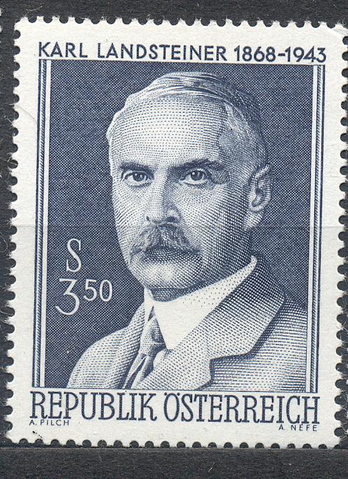 Австрия 1968 г.  Карл Ландштейнер бактериолог Нобелевский лауреат 1930 г. негашеная **