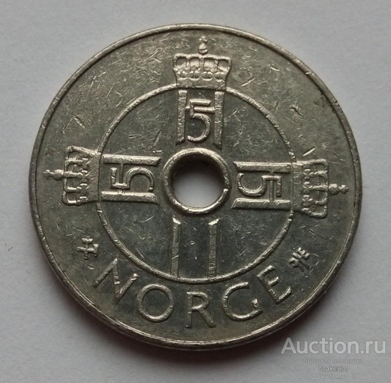 Норвегия 1 крона .1999 г . Король Харальд V .