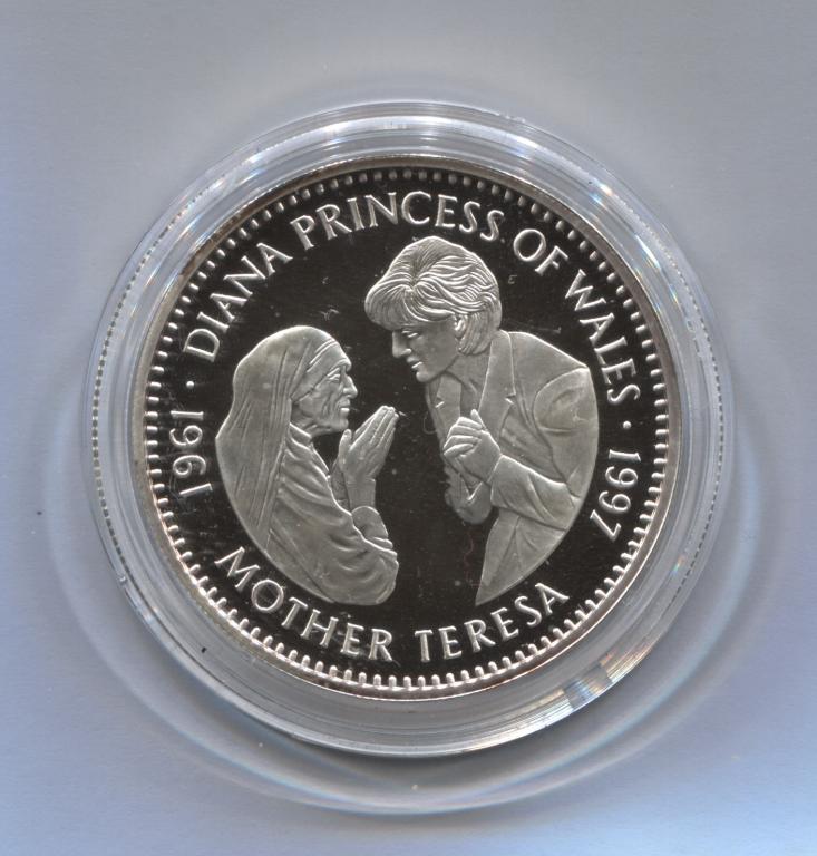 Либерия 20 долларов 1997 Принцесса Диана и мать Тереза Ag999 серебро