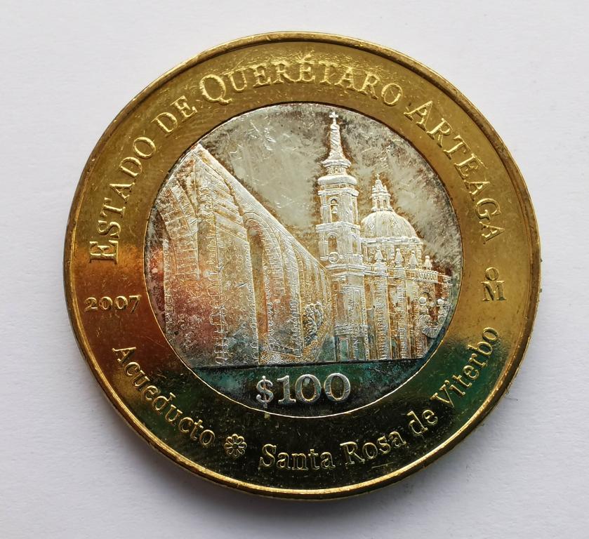 Мексика 100 песо 2007 Керетаро Артеага Биметалл серебро Ag925 QUERETARO ARTEAGA
