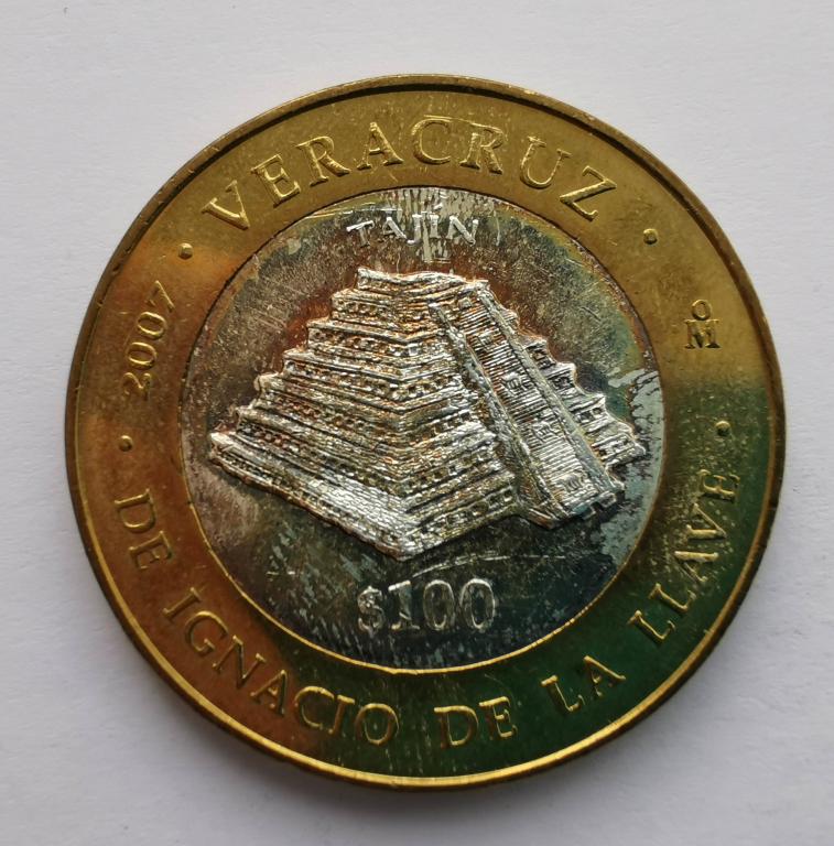 Мексика 100 песо 2007 Веракрус Биметалл серебро Ag925 VERACRUZ