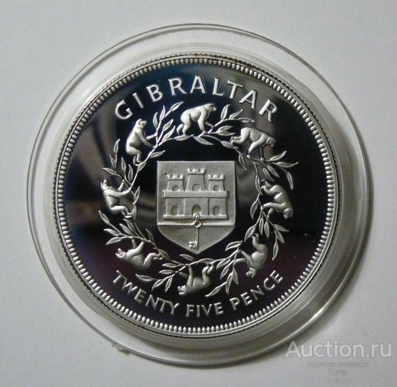 25 пенсов 1977 года, Гибралтар, серебро 925, 28г, Proof.  (#198) ch