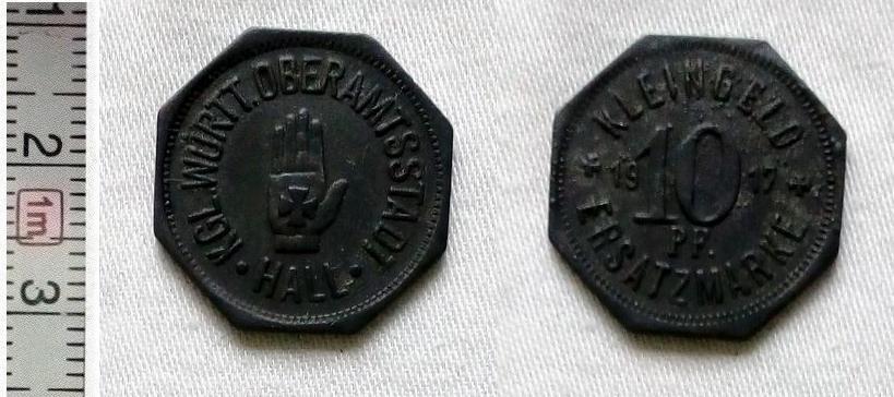 Германия,Вюртемберг,Халл,10 пфеннигов 1917 год
