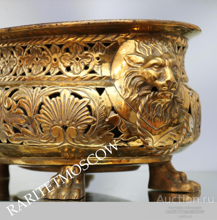 РАРИТЕТИЩЕ Кашпо старинное антикварное лев латунь бронза Бельгия 11