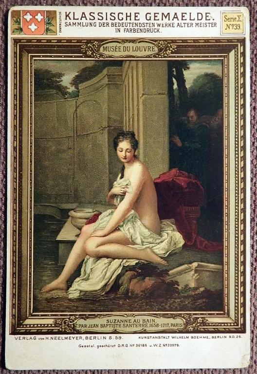 Антикварная открытка. Жан-Батист Сантерр. Сюзанна в ванной. Живопись