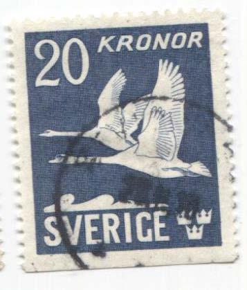 1953.Швеция. Птицы.Летящие лебеди.гаш