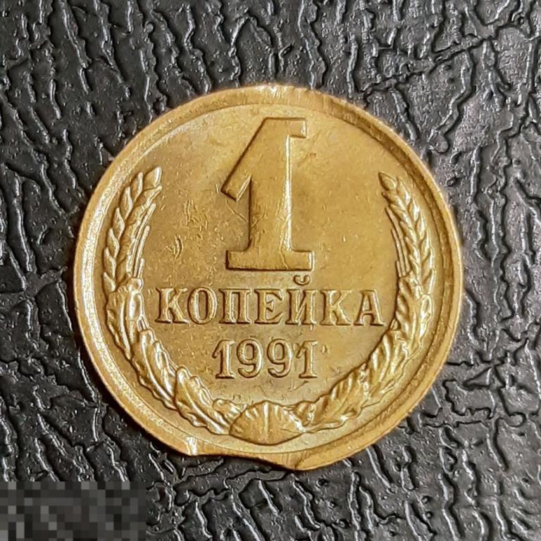 1 копейка 1991 М. Брак – выкус. Бонус – 8 разных монет 1991 года.