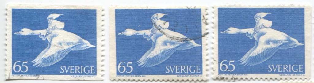 1971.Швеция.Нильс летит на гусе.3марки.разная обрезка и бумага.гаш