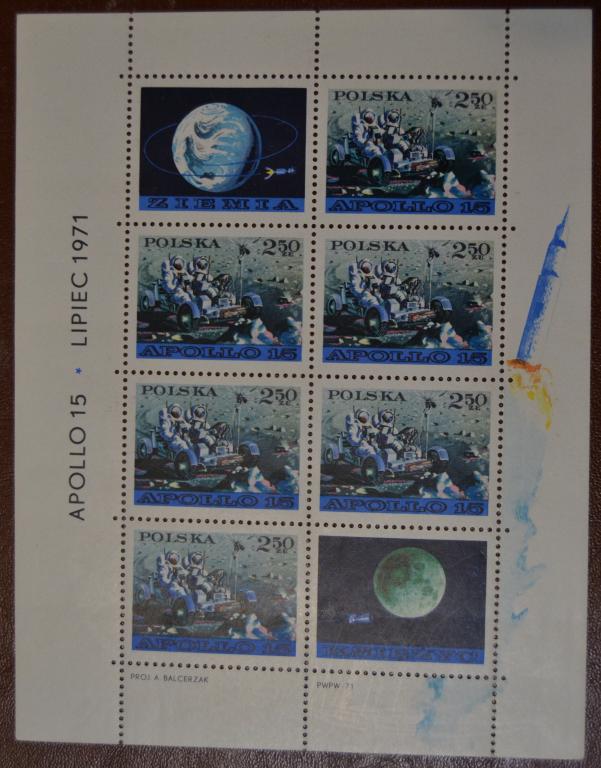Польша 1971 г. Астронавты США на Луне Аполлон 15 Блок  MNH
