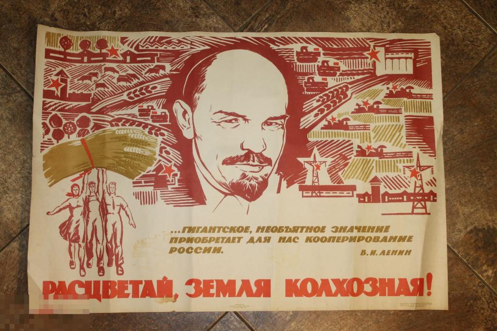 ПЛАКАТ. СССР. ЛЕНИНИЗМ. РАСЦВЕТАЙ, ЗЕМЛЯ КОЛХОЗНАЯ. худ. В.ВОЛИКОВ, М. ЭЛЬЦУФЕН. 1969 ГОД. 