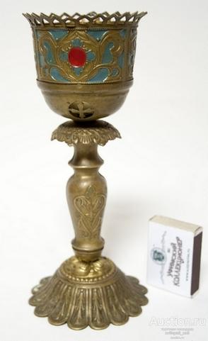 Лампада, латунь, чеканка, окрашен, 19 век