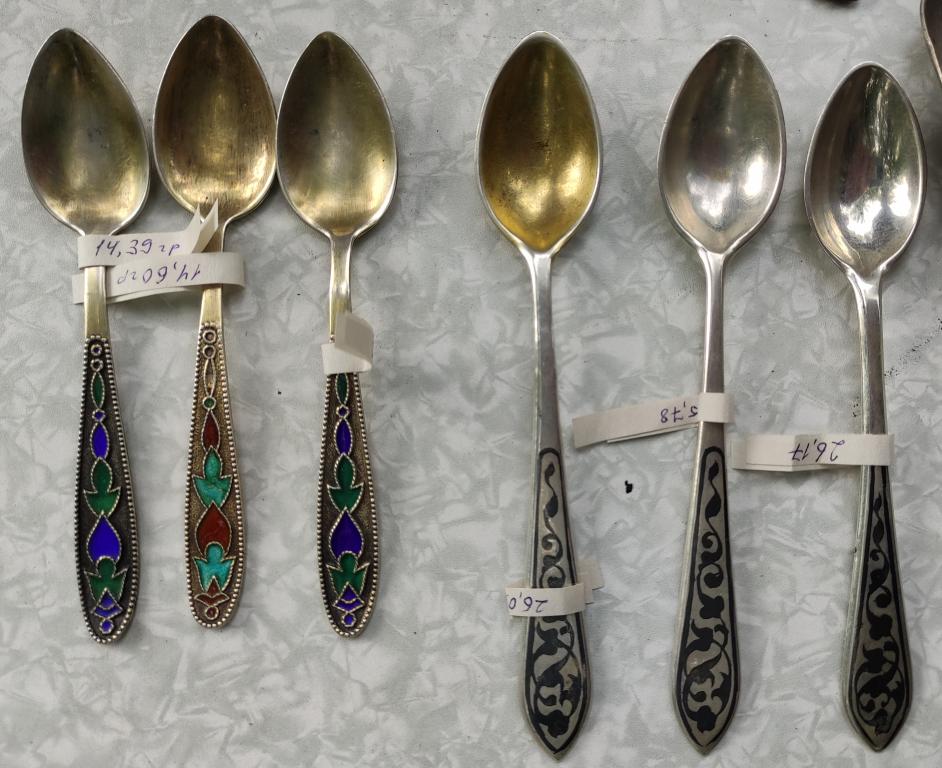 серебряные кофейные ложечки, серебро 875 проба