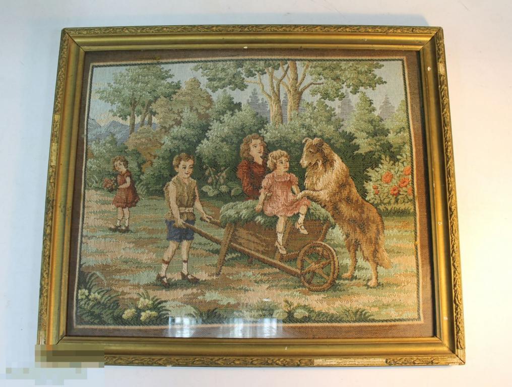 КАРТИНА. ГОБЕЛЕН. ГЕРМАНИЯ. ПОД СТЕКЛОМ. ДЕТИ. СОБАКА. * 