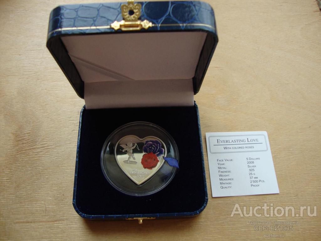 О-ва Кука 5 долларов 2008 Вечная любовь Сердце Ангел Розы СЕРЕБРО 2