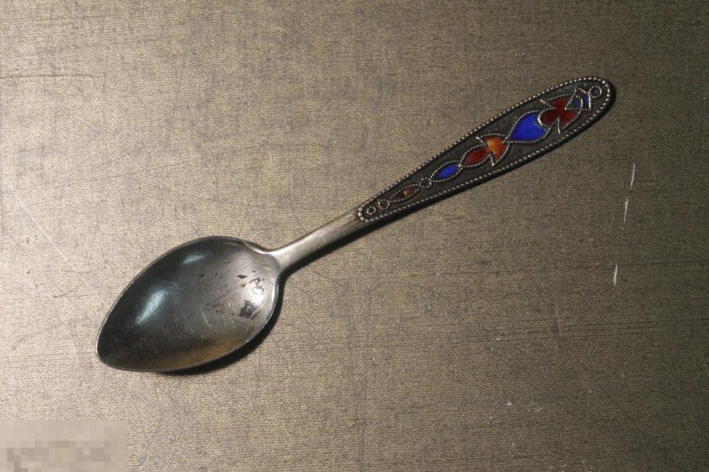 ЛОЖКА ЧАЙНАЯ. СЕРЕБРО. ЭМАЛЬ. ПРОБА  875. ВЕС - 15,06 ГР. 