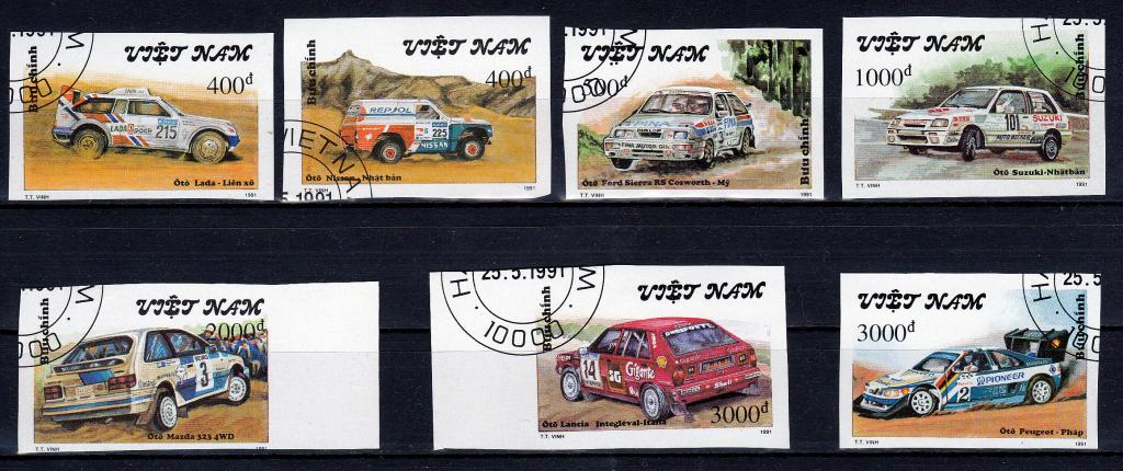 Марки Вьетнам 1991 г. Ралли Автомобили Серия 7 марок бз Транспорт Техника