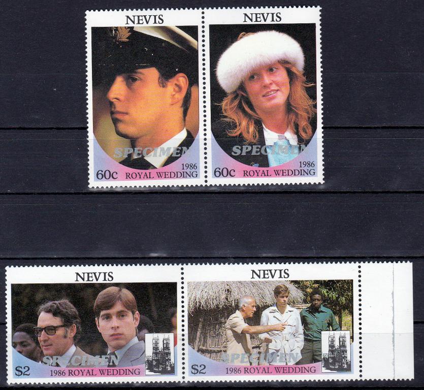 Марки Невис 1986 г. Королевская свадьба Принц Эндрю Серия 2 сцепки Монархия