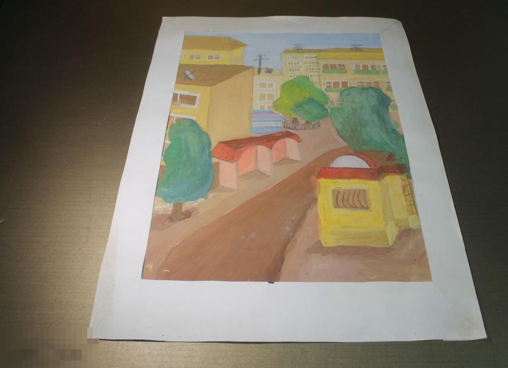 КАРТИНА. КАРТОН. АКВАРЕЛЬ.УЛИЦА. ДОМ. * 