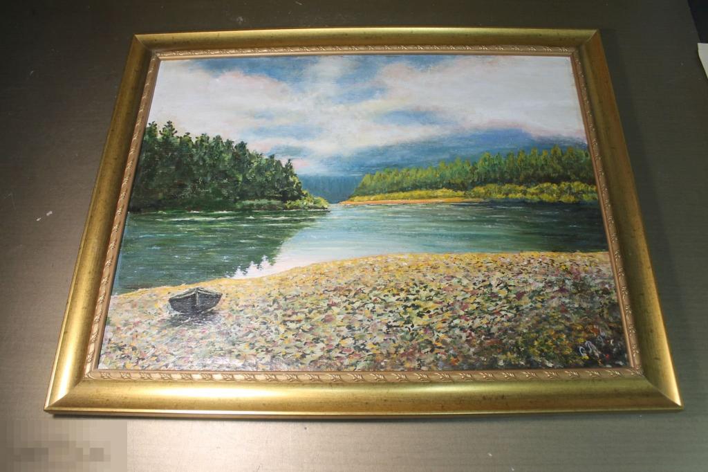 КАРТИНА. ХОЛСТ. МАСЛО. 1994 г. ПЕЙЗАЖ. РЕКА. ПОДПИСЬ АВТОРА. * 