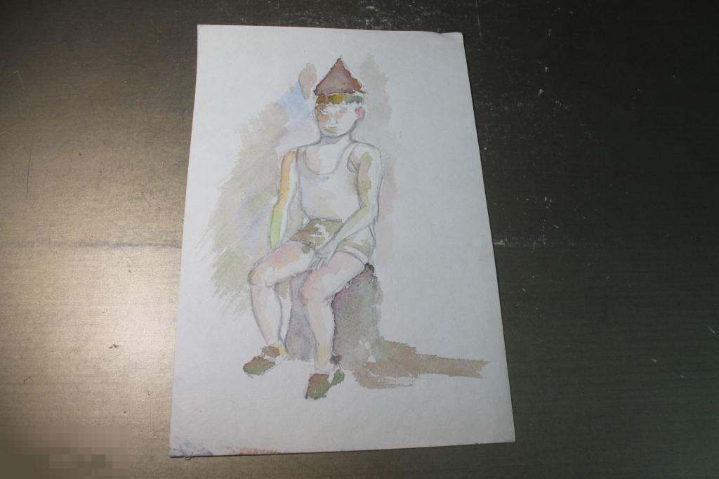 КАРТИНА. АКВАРЕЛЬ. КАРТОН. МАЛЬЧИК. * 