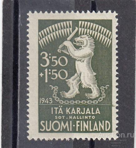 FINLAND ФИНЛЯНДИЯ ОККУПАЦИЯ ВОЧТОЧНОЙ КАРЕЛИИ KARJALA № 28 ОДИНОЧКА 1943 год  Сост**