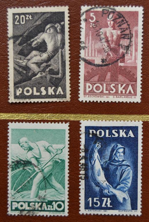 Польша 1947 год Професии  Рыбак .Шахтер Рабочий Крестьянин  Гаш