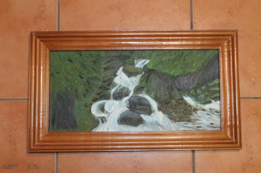 КАРТИНА. МАСЛО. ДВП. ГОРНАЯ РЕКА. * 