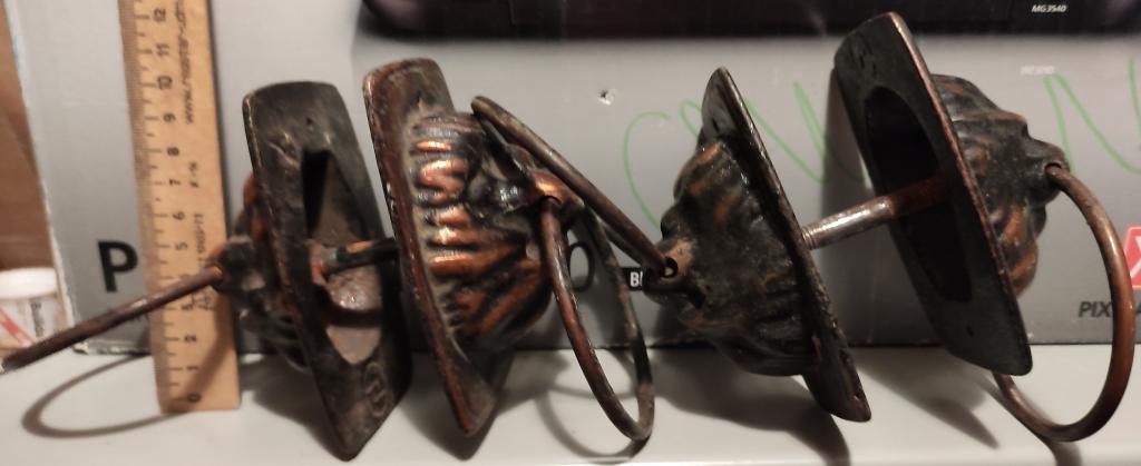 медные дверные ручки морды львов, пара, старинные