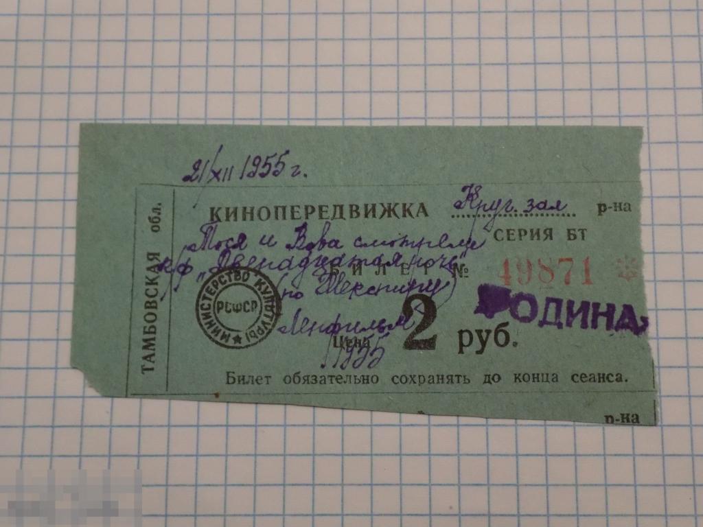 Билет 80 рублей. Советские билеты в кинотеатр.