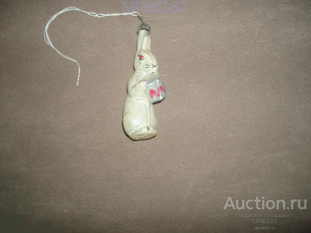 Ёлочная игрушка.Заяц с барабаном. СССР 