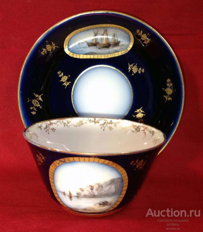 ЛИМОЖ ЧАЙНАЯ ПАРА ЖИВОПИСЬ ФАРФОР WILLIAM GUERIN LIMOGES 1910 г