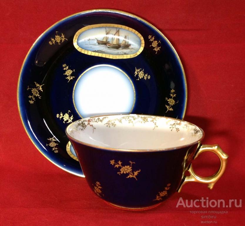 ЛИМОЖ ЧАЙНАЯ ПАРА ЖИВОПИСЬ ФАРФОР WILLIAM GUERIN LIMOGES 1910 г