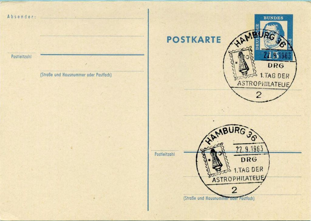 Германия ФРГ (К1005) Открытка СГ 1-й день Космической филателии 1963 Космос