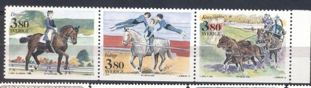 Швеция 1990 г. серия в сцепке Лошади негашеная*ЧБК